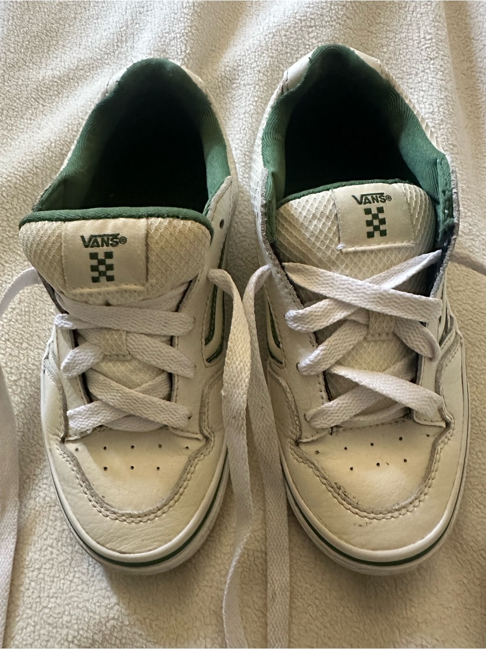 Vans Kids White and Green Low-Top Skate Sneakers
